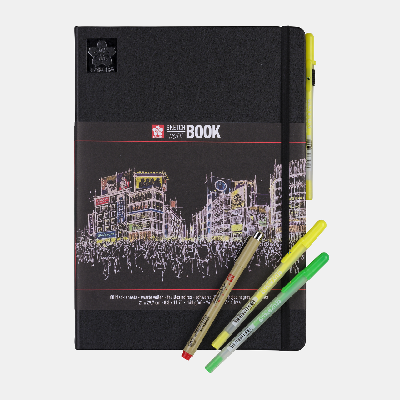 SAKURA HARDBOUND SKETCHBOOK, 140GSM BLACK PAPER, 160 PAGES, 21x30CM SAKURA HARDBOUND SKETCHBOOK, 140GSM BLACK PAPER, 160 PAGES, 21x30CM