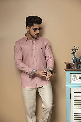 Salmon Plain Printed Shirt