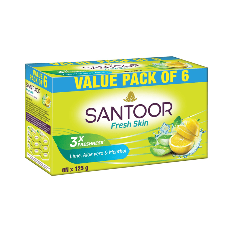 Santoor Fresh Skin Lime and Aloe Vera 125g (Pack of 4)