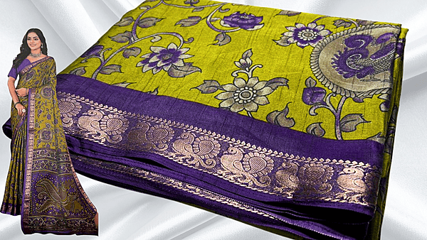 Narayani Soft Pattu Work Saree - Moss Yellow