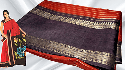 Tiger Silk Rusty Orange Floral Saree