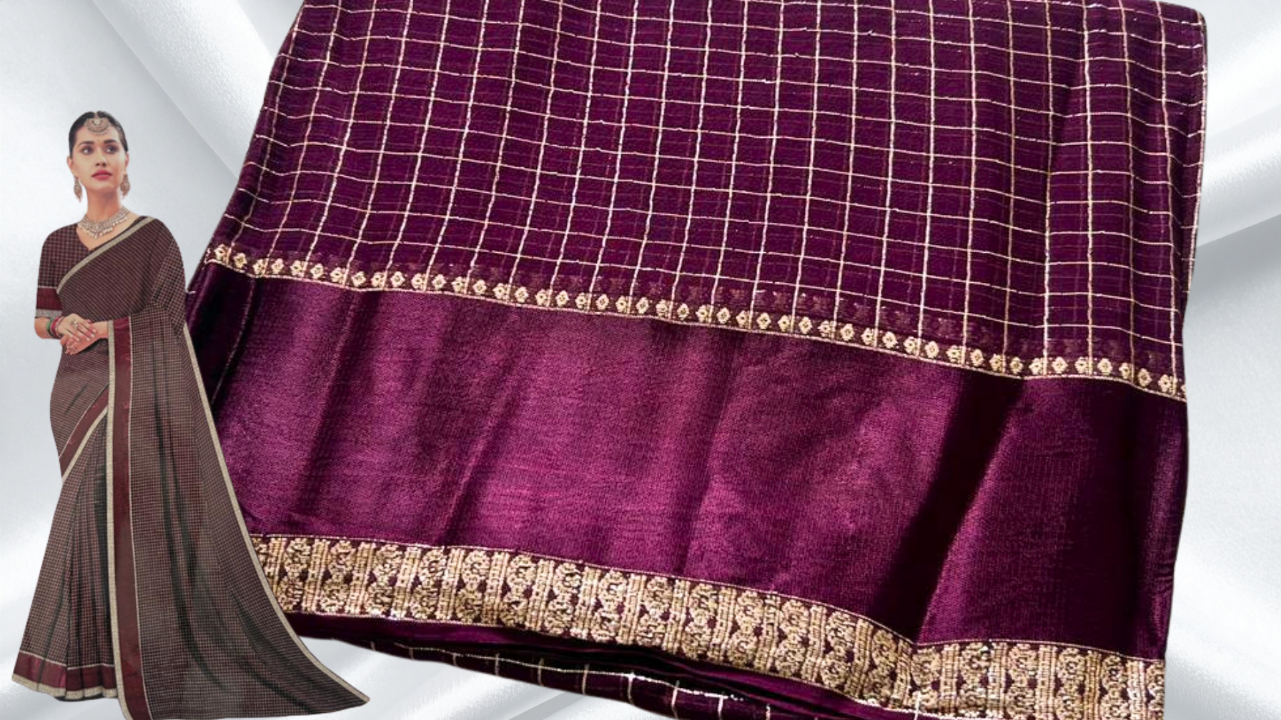 Viscose Georgette Queen Jari Silk Saree - Dark Plum