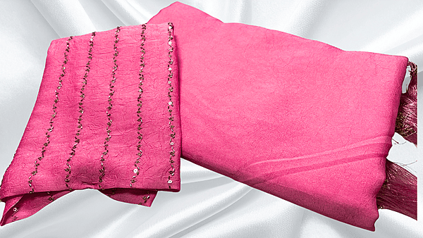 Online Lining Crush Fancy Saree - Baby Pink