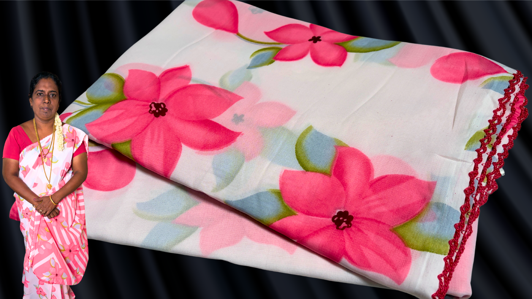 Vipul Soft Floral White Rose Saree - White & Pink