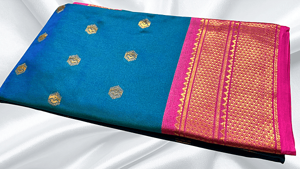 Gold Kanchi Semi Silk Saree - Blue