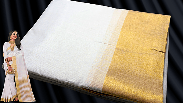 White Cotton Gold Double Jari Saree