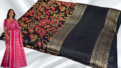 Deepti Retta Patta Floral Silk Saree - Black Deepti Retta Patta Floral Silk Saree - Black