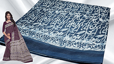 Pushpa Pure Cotton Saree - Blue White Pushpa Pure Cotton Saree - Blue White