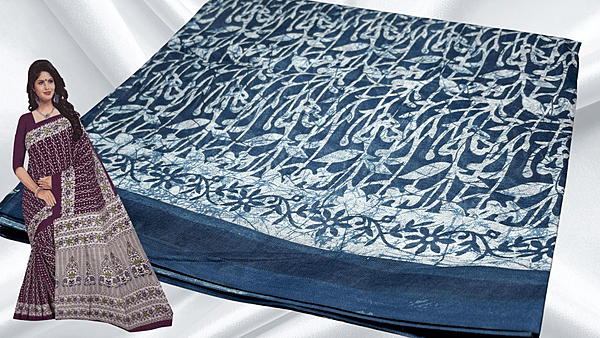 Pushpa Pure Cotton Saree - Blue White