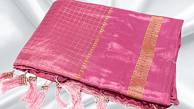 Premaloka Fancy Mysore Check Saree - Onion Premaloka Fancy Mysore Check Saree - Onion