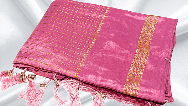 Premaloka Fancy Mysore Check Saree - Onion