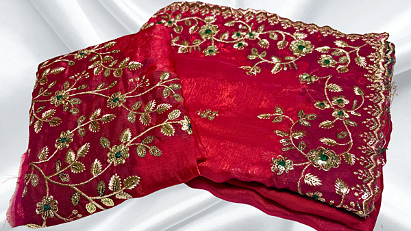 Express Girl Designer Space Silk Saree - Rani Pink
