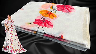 Naksha White Linen Floral Saree Naksha White Linen Floral Saree