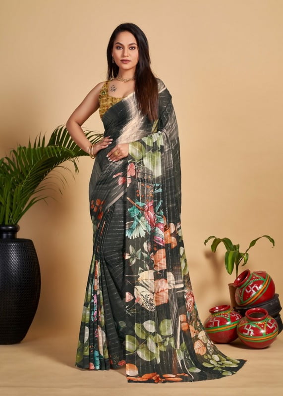 Exclusive Digital Printed Saree-Black-1