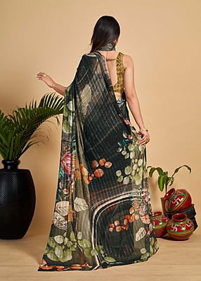 Exclusive Digital Printed Saree-Black-2