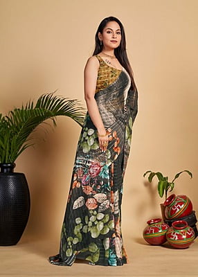 Exclusive Digital Printed Saree-Black-3