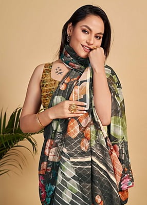 Exclusive Digital Printed Saree-Black-4