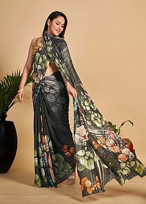 Exclusive Digital Printed Saree-Black-5