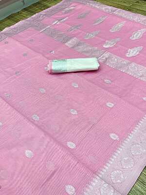 Handloom Linen Weaving Saree-Pink-2