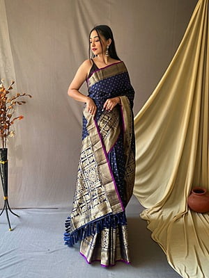 Handloom Silk Saree-NavyBlue