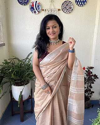 Linen Zari Saree Series 1-Beige Linen Zari Saree Series 1-Beige