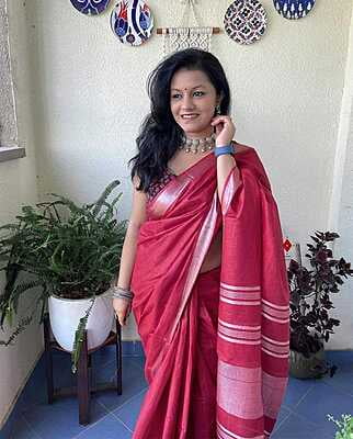 Linen Zari Saree Series 1-Maroon Linen Zari Saree Series 1-Maroon