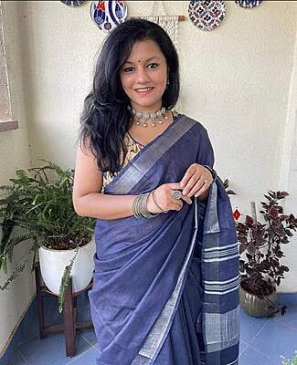 Linen Zari Saree Series 1-NavyBlue Linen Zari Saree Series 1-NavyBlue