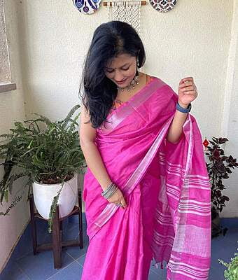 Linen Zari Saree Series 1-Pink Linen Zari Saree Series 1-Pink