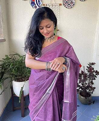 Linen Zari Saree Series 1-Purple Linen Zari Saree Series 1-Purple