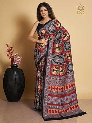 Muslin Ajrakh Digital Printed Saree-10