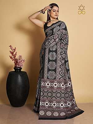 Muslin Ajrakh Digital Printed Saree-2