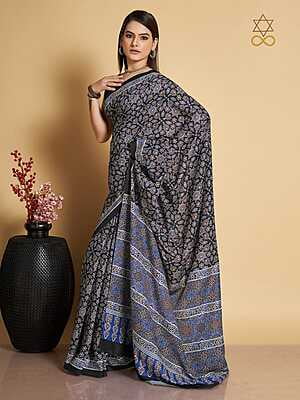 Muslin Ajrakh Digital Printed Saree-3