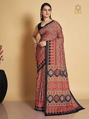 Muslin Ajrakh Digital Printed Saree-5