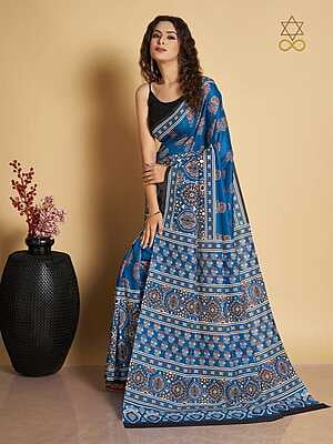 Muslin Ajrakh Digital Printed Saree-6