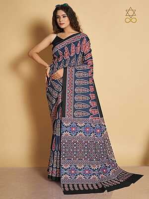 Muslin Ajrakh Digital Printed Saree-8