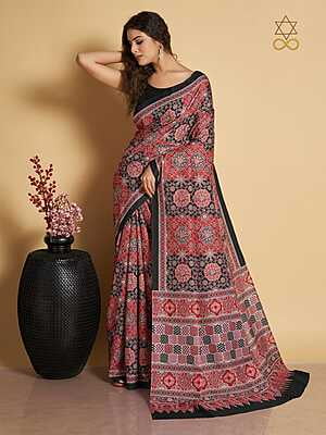 Muslin Ajrakh Digital Printed Saree-9