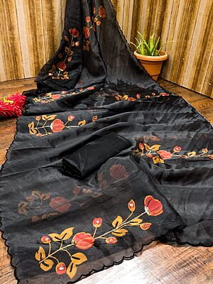 Organza Digital Printed Saree-Black-4