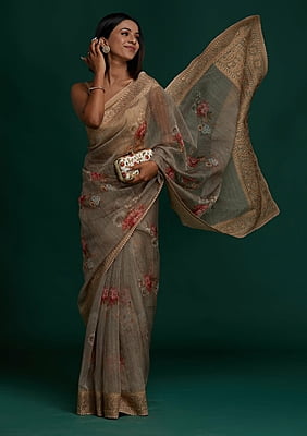 Organza Thread Work Saree-5