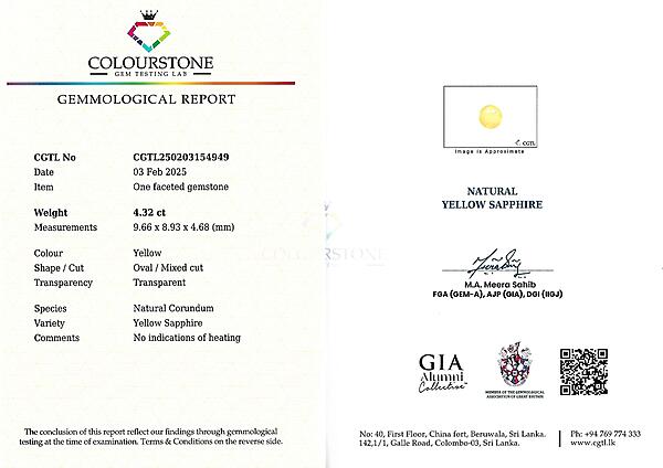 Yellow Sapphire 4.32 ct