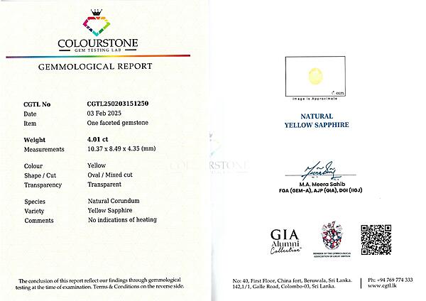 Yellow Sapphire 4.01 ct