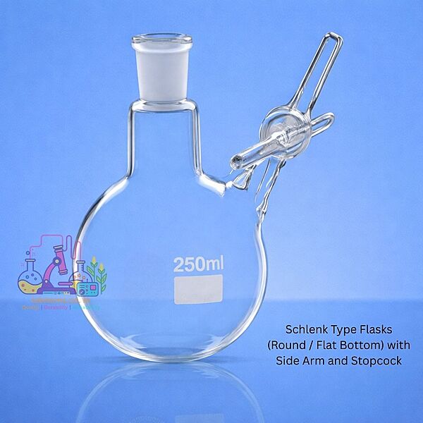 Schlenk Type Flasks (Round / Flat Bottom) with Side Arm and Stopcock
