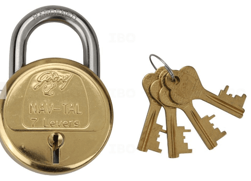 Godrej Padlock Brass Nav-tal 7 levers 4 Keys