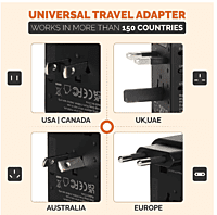 Destinio Type C Universal Travel Adapter with PD and 3 USB Ports, Black
