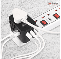Destinio Type C Universal Travel Adapter with PD and 3 USB Ports, Black