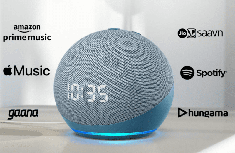 Echo Dot (4th Gen, 2020 release) with clock | Smart speaker with powerful bass, LED display and Alexa (Blue)