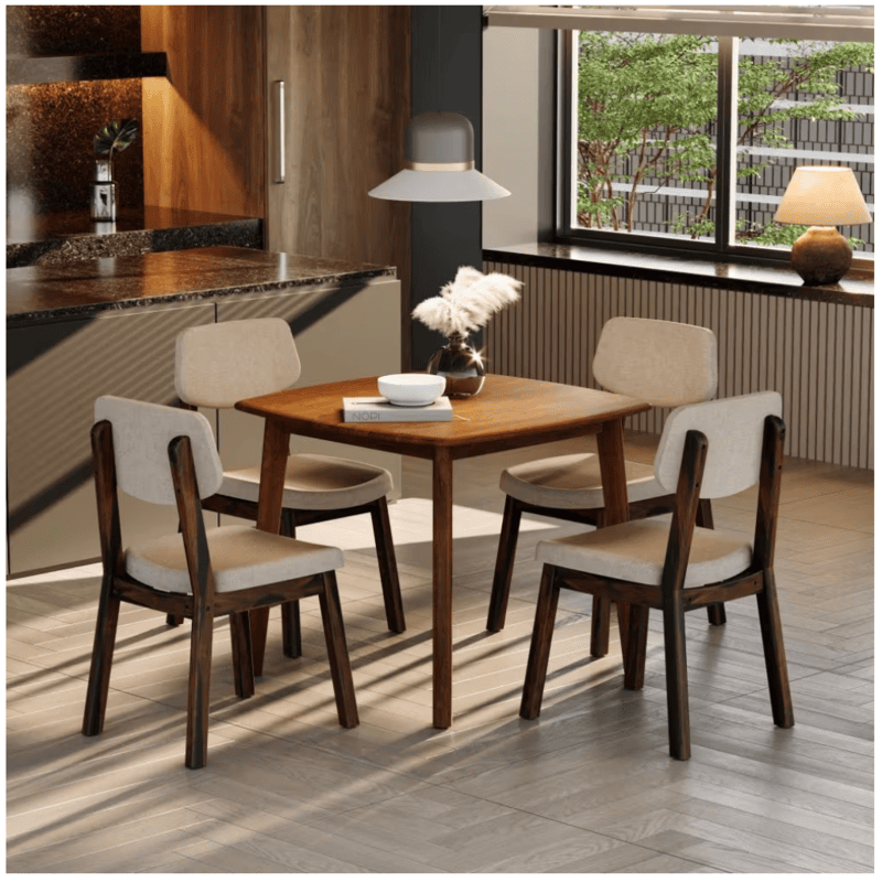 Salvia (Lingon table-Leve chair) 4-seater Solid wood square shape dining set