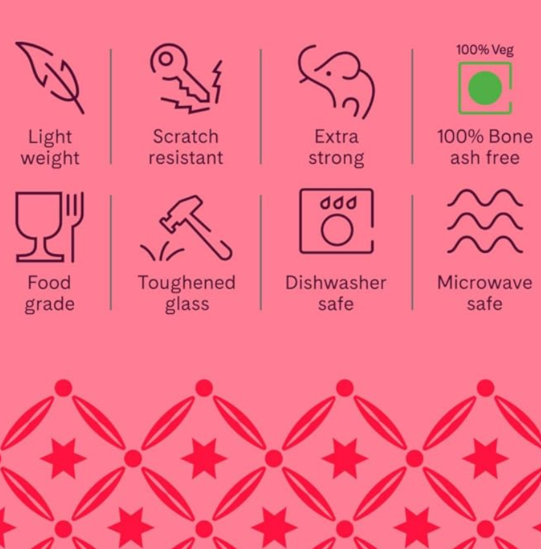 Larah by Borosil Fluted Series Ruby Opalware Dinner Set | 10 Piece for Family of 4 | Microwave & Dishwasher Safe | Bone-Ash Free | Crockery Set for Dining & Gifting | Plates & Bowls | White