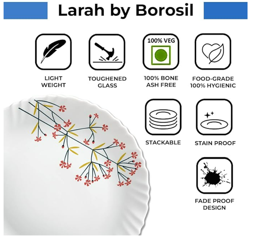 BOROSIL FULL PLATE 11” SET 6