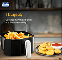 KENT Star Air Fryer | 4 L Capacity | Fry, Grill, Roast, Bake | 80% less oil | 80˚C to 200˚C | 60-minutes timer | Auto shut off | Black