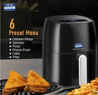 KENT Star Air Fryer | 4 L Capacity | Fry, Grill, Roast, Bake | 80% less oil | 80˚C to 200˚C | 60-minutes timer | Auto shut off | Black